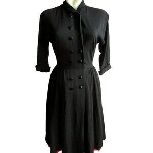 MCM Vintage Women's Dress 6/8 Small 1940s 1950s Black Crepe Rayon Vogue Glamour